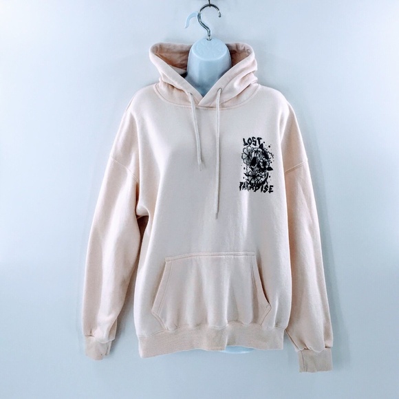 Linda Finegold ALF Womens Hoodie Cream Lost Paradise Floral Skull Pullover Sz L - Picture 2 of 12
